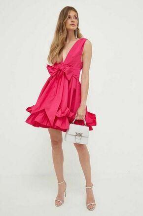 Obleka Pinko roza barva - roza. Lahkotna obleka iz kolekcije Pinko. Model izdelan iz enobarvne tkanine. Model iz togega materiala