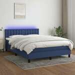 Greatstore Box spring postelja z vzmetnico LED modra 140x200 cm blago