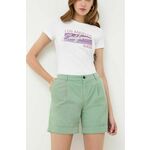 Kratke hlače BOSS ženski, zelena barva - zelena. Kratke hlače iz kolekcije BOSS. Model izdelan iz enobarvnega materiala. Trden material, ki ohranja obliko.