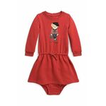 Obleka za dojenčka Polo Ralph Lauren rdeča barva - rdeča. Obleka za dojenčke iz kolekcije Polo Ralph Lauren. Nabran model, izdelan iz pletenine s potiskom.