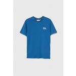 Otroška bombažna kratka majica Fila LEGAU - modra. Otroška lahkotna kratka majica iz kolekcije Fila, izdelana iz pletenine, prijetne na otip. Model iz izjemno udobne bombažne tkanine.