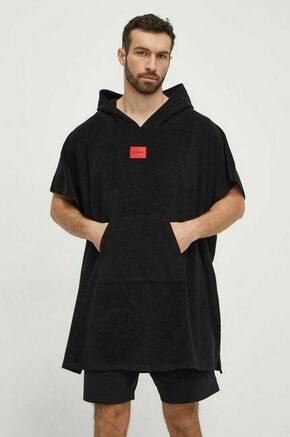 Pulover HUGO črna barva - črna. Brisača iz kolekcije HUGO. Model izdelan iz enobarvnega materiala frotir.
