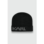 Kapa s primesjo volne Karl Lagerfeld črna barva - črna. Kapa iz kolekcije Karl Lagerfeld. Model izdelan iz pletenine s primesjo volne.