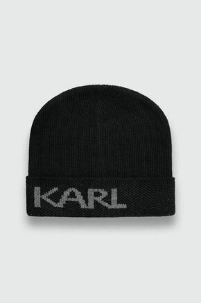 Kapa s primesjo volne Karl Lagerfeld črna barva - črna. Kapa iz kolekcije Karl Lagerfeld. Model izdelan iz pletenine s primesjo volne.