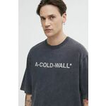 Bombažna kratka majica A-COLD-WALL* Overdye Logo T-Shirt moška, črna barva, ACWMTS186 - črna. Kratka majica iz kolekcije A-COLD-WALL*, izdelana iz pletenine s potiskom. Model iz izjemno udobne bombažne tkanine.