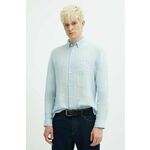 Lanena srajca HUGO 50514162 - modra. Srajca iz kolekcije HUGO, izdelana iz enobarvnega materiala. Model iz zračnega lanenega materiala.