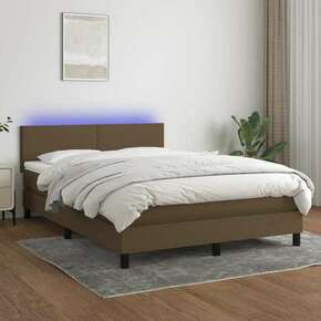 VidaXL Box spring postelja z vzmetnico LED temno rjava 140x200cm blago