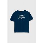 Otroška bombažna kratka majica Tommy Hilfiger - modra. Otroške kratka majica iz kolekcije Tommy Hilfiger, izdelana iz tanke, elastične pletenine. Model iz zračne bombažne tkanine.