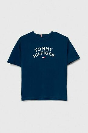 Otroška bombažna kratka majica Tommy Hilfiger - modra. Otroške kratka majica iz kolekcije Tommy Hilfiger
