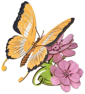 Woodcraft Lesena 3D sestavljanka Pisani metulj na rožah