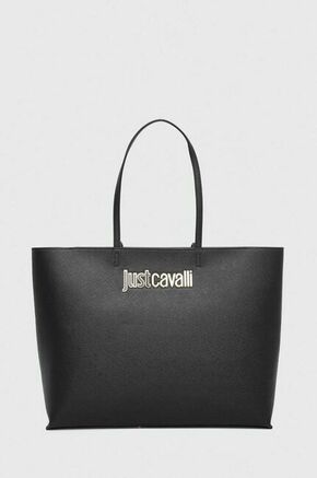 Torbica Just Cavalli črna barva - črna. Velika nakupovalna torbica iz kolekcije Just Cavalli. Model na zapenjanje