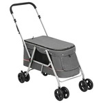 vidaXL Zložljiv pasji voziček siv 100x49x96 cm laneno blago