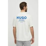 Bombažna kratka majica Hugo Blue moški, bež barva - bež. Ohlapna kratka majica iz kolekcije Hugo Blue, izdelana iz tanke, elastične pletenine. Model iz izjemno udobne bombažne tkanine.