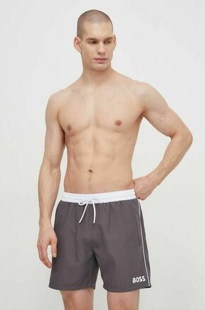Kopalne kratke hlače BOSS siva barva - siva. Kopalne kratke hlače iz kolekcije BOSS. Model izdelan iz enobarvnega materiala.