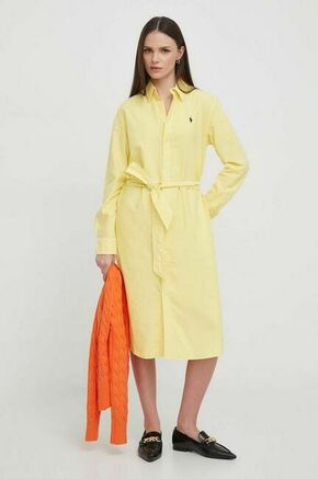 Bombažna obleka Polo Ralph Lauren rumena barva - rumena. Obleka iz kolekcije Polo Ralph Lauren. Model izdelan iz enobarvne tkanine. Model iz izjemno udobne bombažne tkanine.