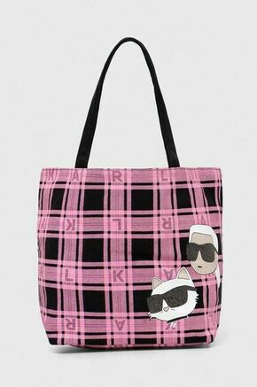 Torbica Karl Lagerfeld roza barva - roza. Velika nakupovalna torbica iz kolekcije Karl Lagerfeld. Model brez zapenjanja