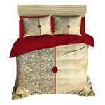 Rdeča/bež satenasta posteljnina za zakonsko posteljo/podaljšana 200x220 cm – Mijolnir