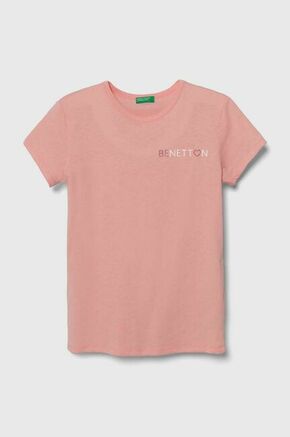 Otroška bombažna kratka majica United Colors of Benetton roza barva - roza. Otroške lahkotna kratka majica iz kolekcije United Colors of Benetton. Model izdelan iz pletenine