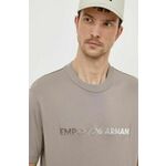 Bombažna kratka majica Emporio Armani moški, bež barva - bež. Kratka majica iz kolekcije Emporio Armani, izdelana iz tanke, elastične pletenine. Model iz zračne bombažne tkanine.