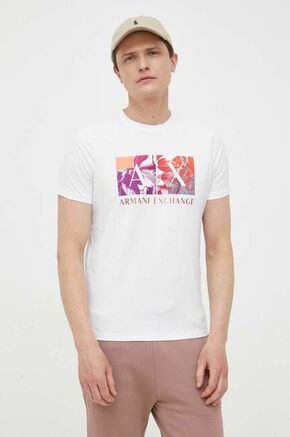 Bombažna kratka majica Armani Exchange bela barva - bela. Lahkotna kratka majica iz kolekcije Armani Exchange