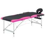 vidaXL 2-conska zložljiva masažna miza aluminij črne in roza barve