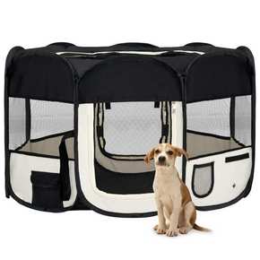 Shumee Zložljiva pasja ograjica s torbo črna 125x125x61 cm