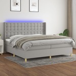 Box spring postelja z vzmetnico LED sv. siva 200x200 cm blago - vidaXL - Siva - 93,73 - 200 x 200 cm - vidaXL