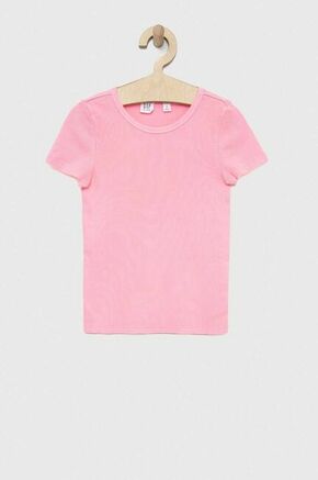 Otroška bombažna kratka majica GAP roza barva - roza. Otroška Lahkotna kratka majica iz kolekcije GAP. Model izdelan iz rebraste pletenine.