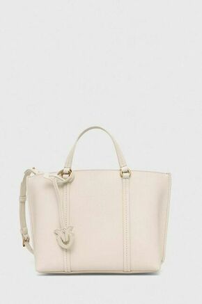 Usnjena torbica Pinko bela barva - bela. Majhna nakupovalna torbica iz kolekcije Pinko. Model brez zapenjanja