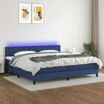Greatstore Box spring postelja z vzmetnico LED modra 200x200 cm blago