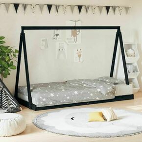 Shumee Otroški posteljni okvir črn 90x190 cm trdna borovina