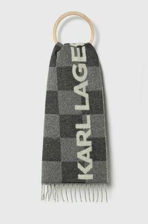 Volnen šal Karl Lagerfeld siva barva - siva. Šal iz kolekcije Karl Lagerfeld. Model izdelan iz vzorčaste tkanine.