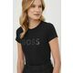 Kratka majica BOSS ženski, črna barva - črna. Kratka majica iz kolekcije BOSS, izdelana iz tanke, elastične pletenine. Model iz izjemno udobne tkanine z visoko vsebnostjo bombaža.