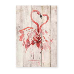 Stenska dekoracija iz borovega lesa Madre Selva Love Flamingo