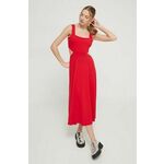 Obleka Superdry rdeča barva - rdeča. Elegantna obleka iz kolekcije Superdry. Model izdelan iz tkanine, zelo elastična in prijetne na dotik. Model iz zračne tkanine z visoko vsebnostjo viskoze.