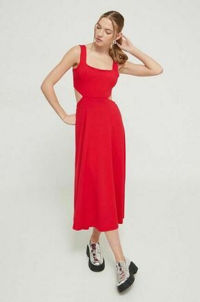 Obleka Superdry rdeča barva - rdeča. Elegantna obleka iz kolekcije Superdry. Model izdelan iz tkanine