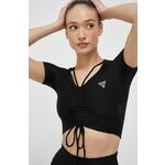 Kratka majica Guess ženski, črna barva - črna. Kratka majica iz kolekcije Guess. Model izdelan iz fleksibilnega materiala, ki zagotavlja popoln obseg gibanja.