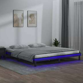 Vidaxl LED posteljni okvir siv 180x200 cm 6FT trden les
