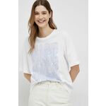 Bombažna kratka majica Sisley bela barva - bela. Ohlapna kratka majica iz kolekcije Sisley. Model izdelan iz tanke, elastične pletenine.
