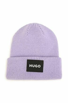 Otroška kapa HUGO vijolična barva - vijolična. Otroški kapa iz kolekcije HUGO. Model izdelan iz pletenine z nalepko.