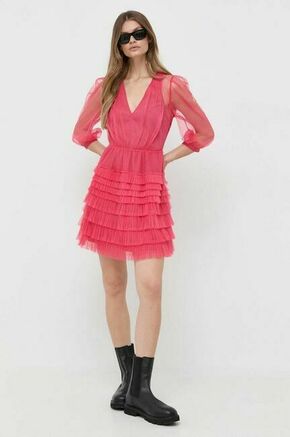 Obleka Twinset roza barva - roza. Obleka iz kolekcije Twinset. Model izdelan iz tilastega materiala. Izrazit model za posebne priložnosti.