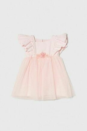 Otroška bombažna obleka Jamiks roza barva - roza. Otroški obleka iz kolekcije Jamiks. Model izdelan iz kombinacija dveh različnih materialov. Izrazit model za posebne priložnosti.