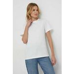 Bombažna kratka majica Calvin Klein ženski, bela barva - bela. Lahkotna kratka majica iz kolekcije Calvin Klein, izdelana iz pletenine, prijetne na otip. Model iz visokokakovostnega in trajnostnega materiala.