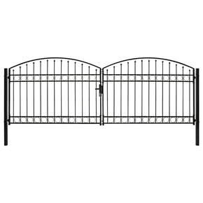 VidaXL Dvojna vrata za ograjo zaobljena jeklo 400x125 cm črna