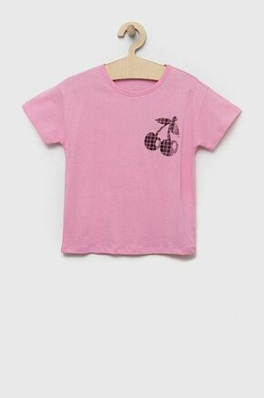Otroška bombažna kratka majica United Colors of Benetton roza barva - roza. Otroške lahkotna kratka majica iz kolekcije United Colors of Benetton. Model izdelan iz tanke