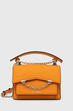 Usnjena torbica Karl Lagerfeld črna barva - oranžna. Majhna torbica iz kolekcije Karl Lagerfeld. Model na zapenjanje