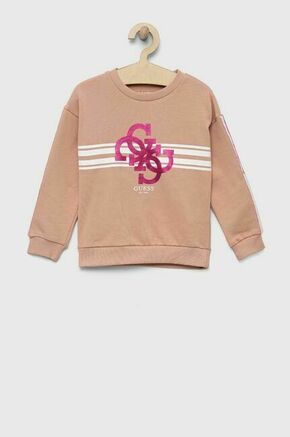 Otroški bombažen pulover Guess roza barva - roza. Otroški pulover iz kolekcije Guess