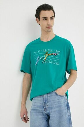 Bombažna kratka majica Lee zelena barva - zelena. Lahkotna kratka majica iz kolekcije Lee. Model izdelan iz tanke