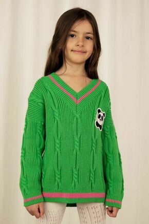 Otroški bombažen pulover Mini Rodini zelena barva - zelena. Otroške Pulover iz kolekcije Mini Rodini. Model izdelan iz pletenine z nalepko. Model iz izjemno udobne bombažne tkanine.