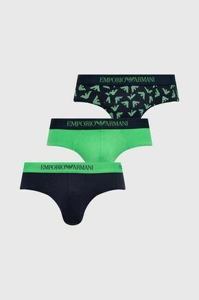 Bombažne spodnjice Emporio Armani Underwear 3-pack zelena barva - zelena. Spodnje hlače iz kolekcije Emporio Armani Underwear. Model izdelan iz gladke